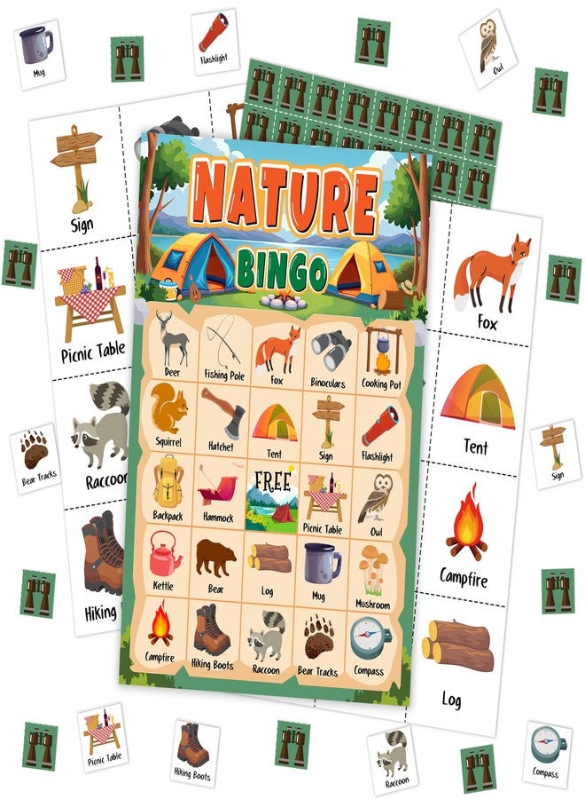 Mueddur Nature Bingo Card, Camping Games for Adults Family, Nature Themed Birthday Game, Outdoor Adventure Bingo Kit for Camping Party, Travel Games for 24 Players, Hike Field Trip Supplies -16 - Image 2